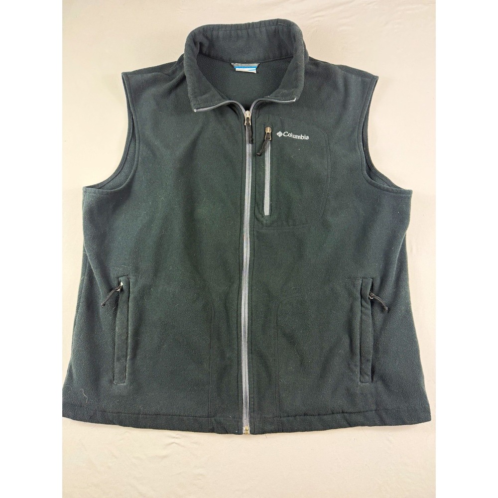 Columbia black full zip fleece vest w/pockets, stand-up collar, men's xl